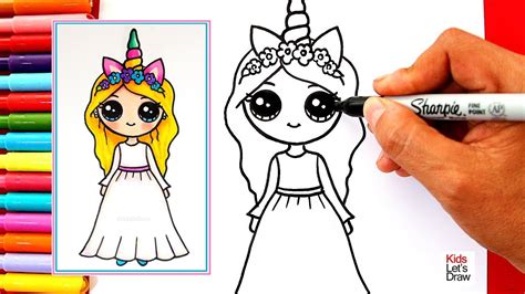 Cómo Dibujar Una Chica Unicornio Kawaii Rubia Y De Vestido Blanco Youtube