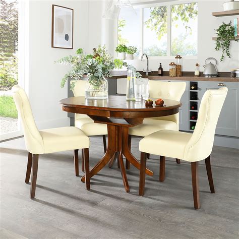Hudson Round Dark Wood Extending Dining Table With 6 Bewley Ivory