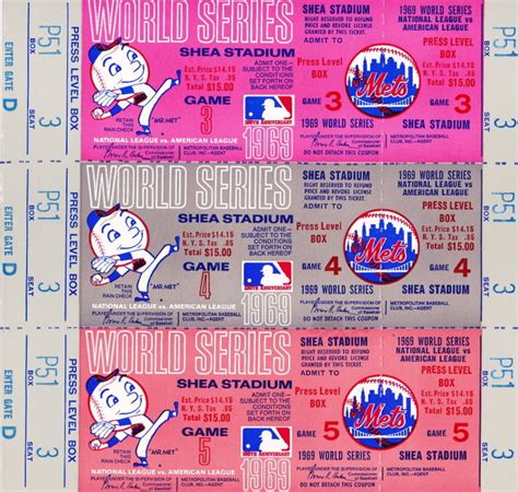 1969 World Series Game 3 4 And Clinching Game 5 Full Ticket Sheet