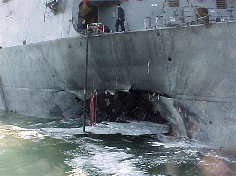 File Photo Of Damaged Guided Missile Destroyer Uss Cole After Bomb