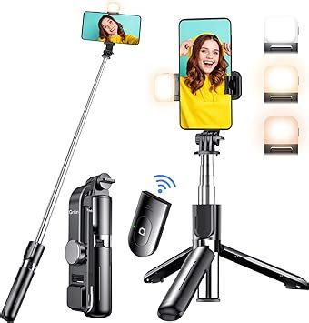 Gritin Bluetooth Selfie Stick Stativ mit Fülllicht 4 in 1 Erweiterbar