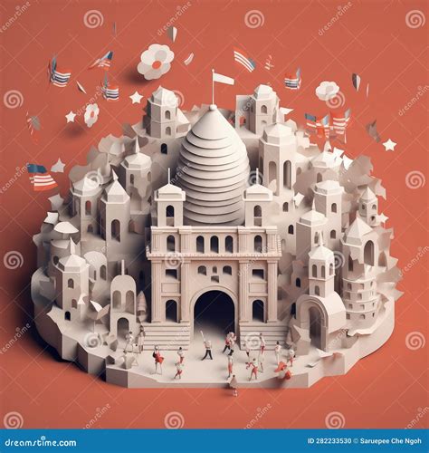 Bastille Day Extravaganza Minimalistic Paper Cut Craft Illustration in