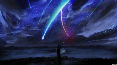 Your Name Anime Stars Sky Horizon Comet Anime Boy Hd Wallpapers