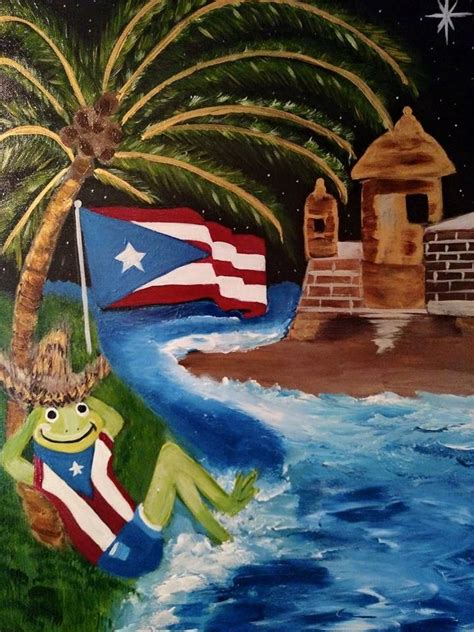 The Puerto Rico Coqui And Morro On Hand Paint Canvas 18x24 4500