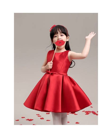 Hot Red Simple Satin Flower Girl Dress Gemgrace