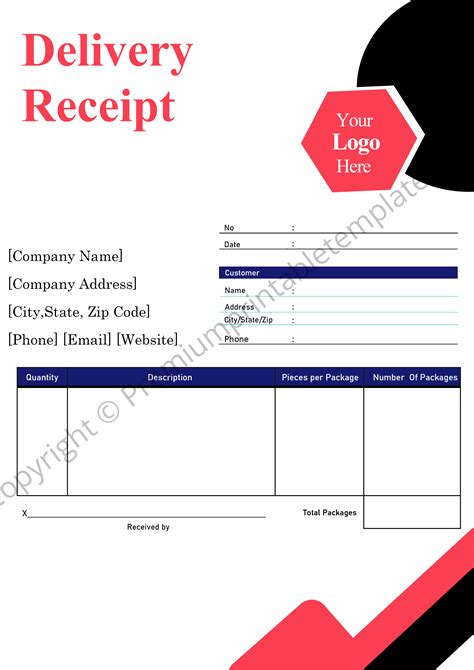 Printable Delivery Receipt Template Word Free