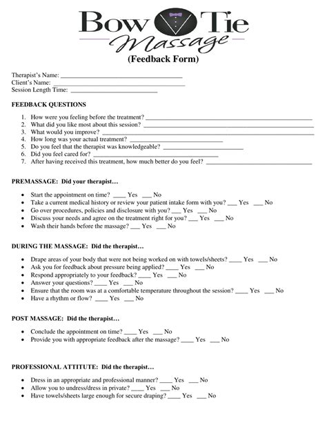 massage feedback form bow tie massage fill out sign online and download pdf templateroller
