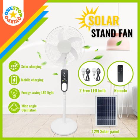 Osq 16 Inch Acdc Dual Power Rechargeable Stand Fan Solar Fan With Led