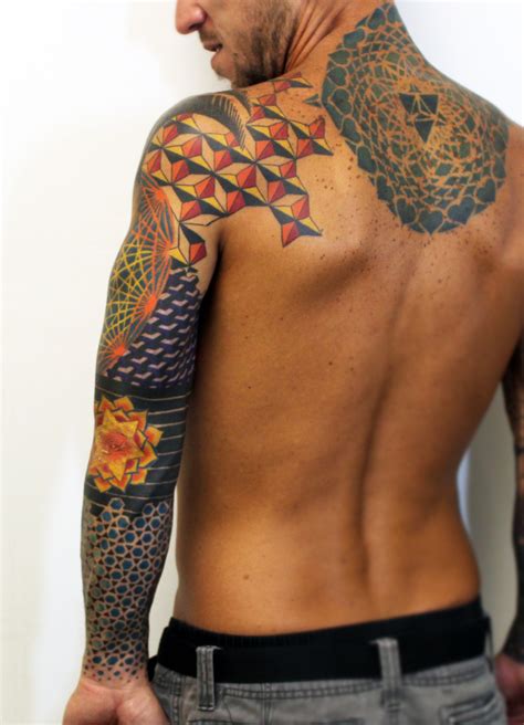 Colored Geometric Tattoo Sleeve Tattoos Neo Tattoo Optical Illusion Tattoo Kulturaupice