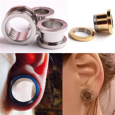 2pcs Stainless Steel Screw Ear Plug Tunnel Stretcher Flesh Gauge Ear