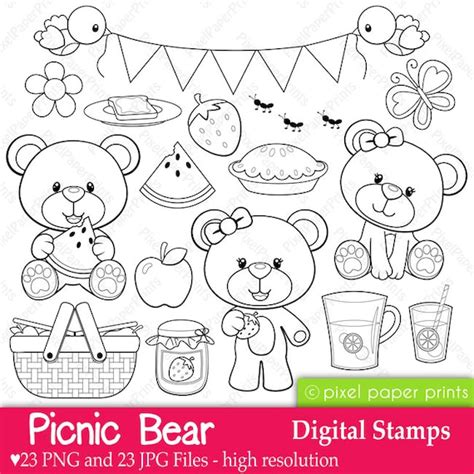 Picnic Bear Digital Stamps By Pixel Paper Prints Catch My Party