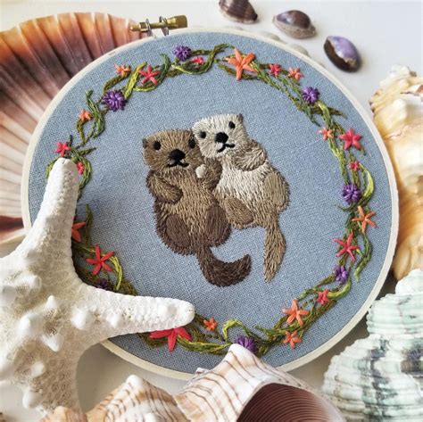 Over 19,000 patterns & kits. Sea Otter embroidery kit, beginner hand embroidery pattern ...