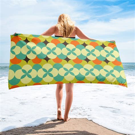 Colorful Retro Beach Towel Vintage 60s Green Etsy