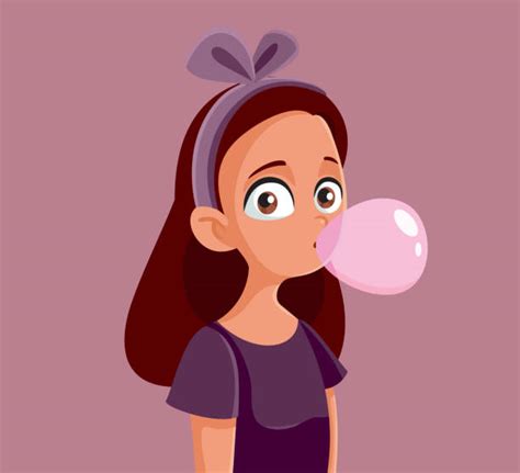 Cartoon Of A Girl Blowing Bubble Gum Illustrations Royalty Free Vector