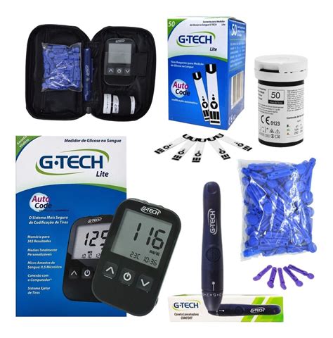 Kit Medidor Glicemia Gtech Lite 50 Tiras Teste Glicose Parcelamento