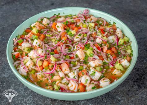 Classic ecuadorian shrimp ceviche made with shrimp marinated in lime and orange juice with red onions, tomato and cilantro. Easy Shrimp Ceviche Recipe Meal Prep - Fit Men Cook