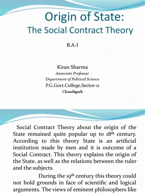 The Social Contract Theory Origin Of State Pdf Social Contract