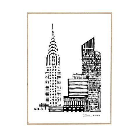 new york cityscape art print manhattan skyline illustration awol wolf and badger