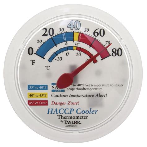 Taylor White Plastic Haacp Food Safety Thermometer For Cooler 6dia X