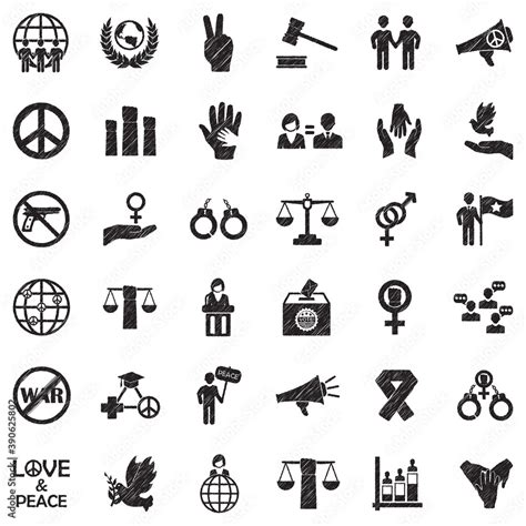 Human Rights Icons Black Scribble Design Vector Illustration Stock