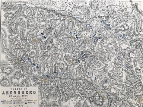 1875 Battle Of Abensberg 1809 Original Antique Map Bavaria