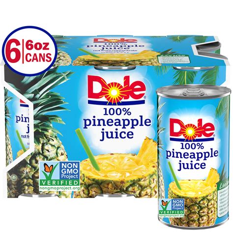 Dole 100 Pineapple Juice Canned Pineapple Juice 6oz 6ct