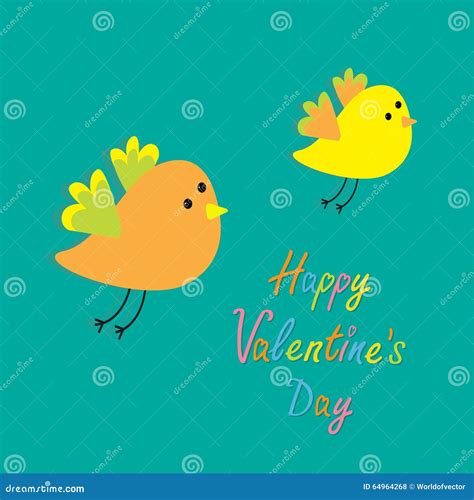 Happy Valentines Day Love Card Two Flying Cartoon Birds Card Stock