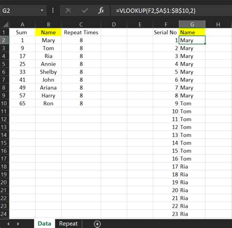 How To Repeat Each Cell Of A Dataset Multiple Times In Excel Formula