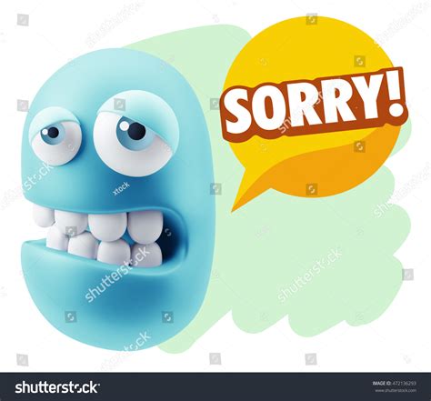 3d Rendering Sad Character Emoticon Expression Saying Sorry With