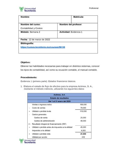 Act 2 Contabilidad Y Costos Nombre Matrícula Nombre Del Curso