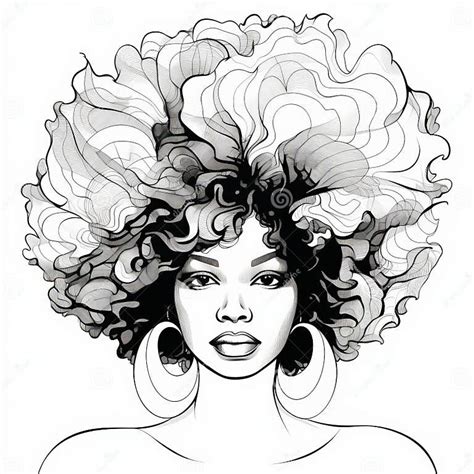 Black And White Afro Girl Drawing Stylish Hairstyles Illustration
