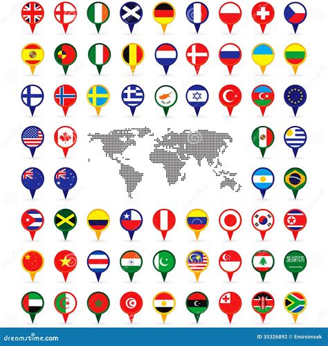 World Flags On Map Pins Stock Photography Image 35326892