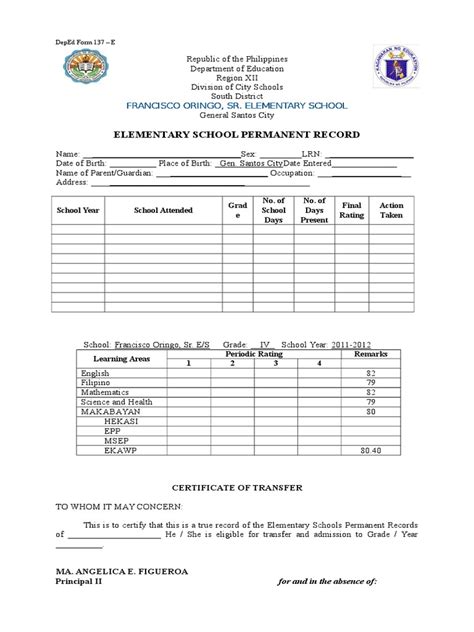 Deped Form 137 Template