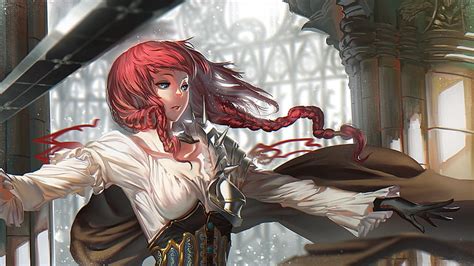 1366x768px Free Download Hd Wallpaper Female With Red Hair Anime