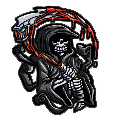 Skull Of Grim Reaper With The Sickle And Blood Stock Illustration