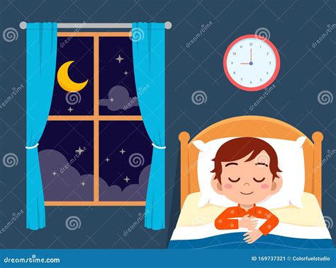 Happy Cute Little Boy Sleep In Bed Room Stock Vector Illustration Of