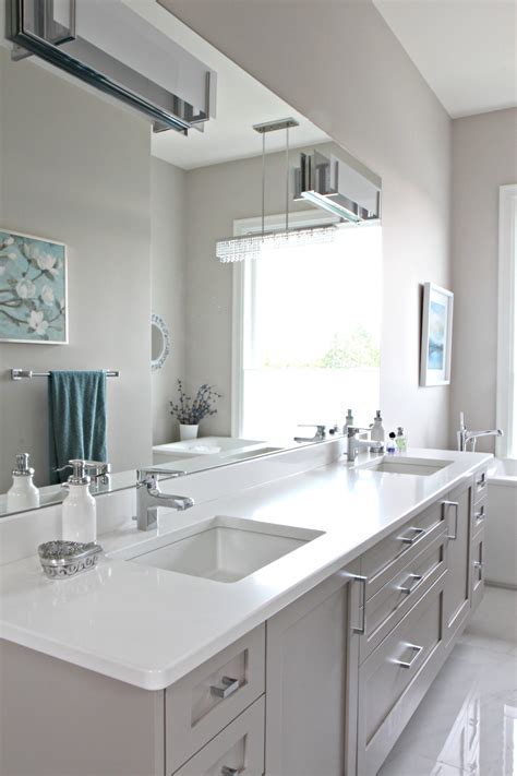 Bathroom With Floating Gray Vanity Cambria Quartz