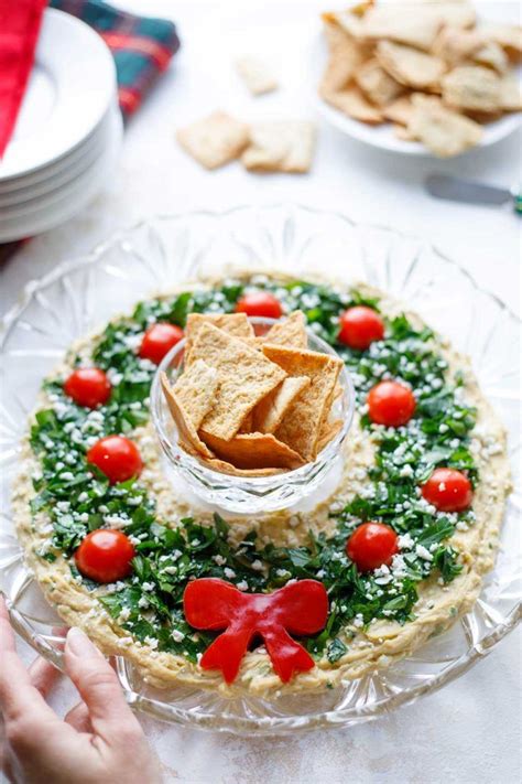 Easy Christmas Appetizer Hummus Wreath Two Healthy Kitchens Hummus