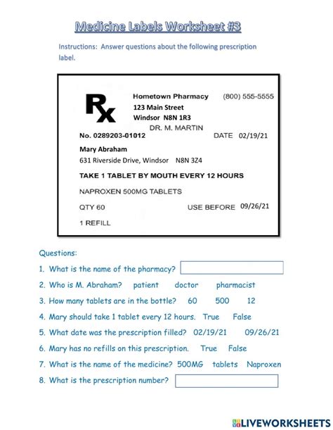 Reading Medication Labels Worksheets Reading Worksheet Printable