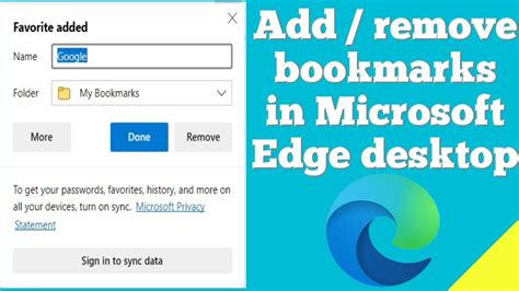 How To Add And Remove Bookmarks In Microsoft Edge Desktop Browser Youtube