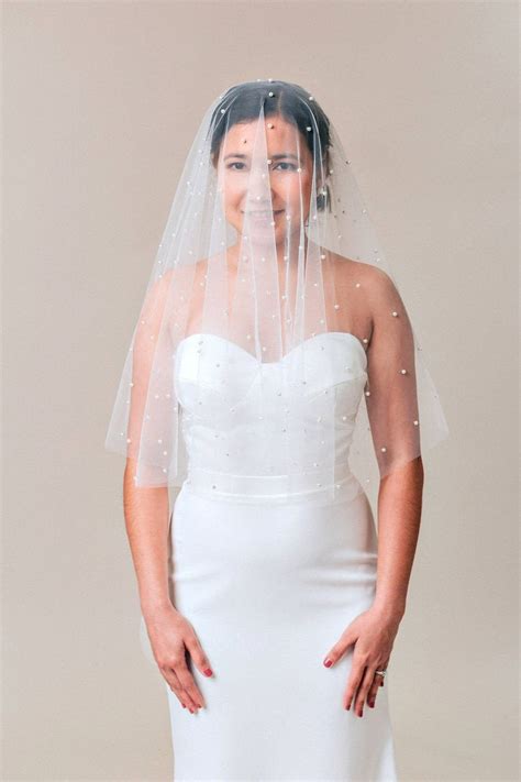 Pearl Wedding Veil Ivory Bridal Veil Drop Veil Pearls Etsy