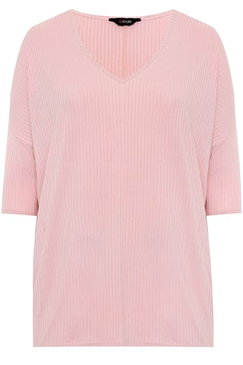 Rose Pink V Neck Ribbed Top Yours Clothing