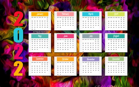 Download Wallpapers 2022 Calendar Colorful Background 2022 All Months