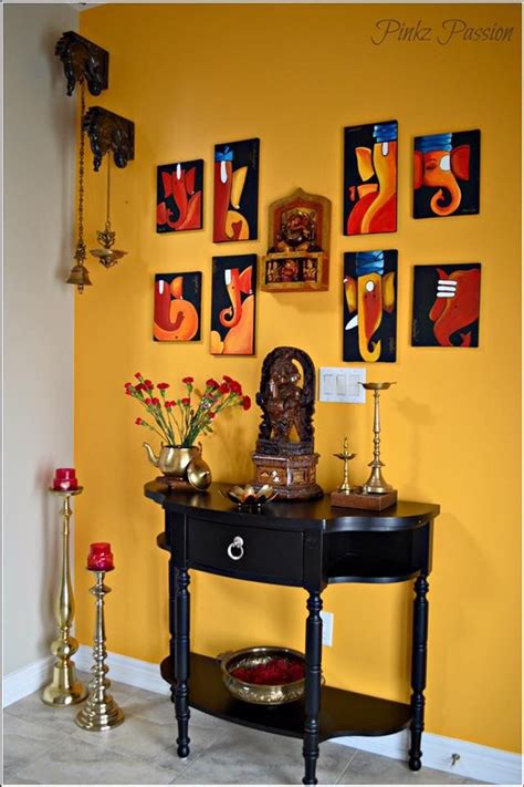 Entry Foyer Brass Artifacts Ganesha Painting Home Entrance Home