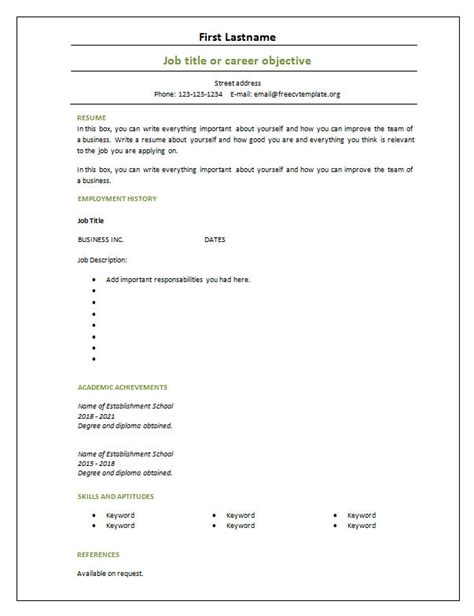 Free Blank Resume Templates For Microsoft Word Template Business