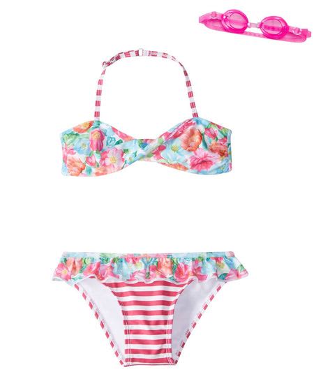 Jump N Splash Girls Flower Child Twist Bandeau Bikini Set Wfree