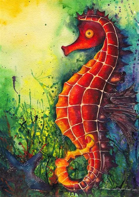 Underwater Seahorse Painting Seahorse Painting Original Watercolor