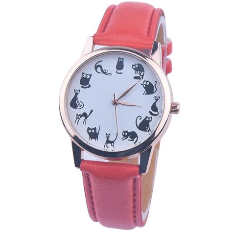 Little Cat Watch With Gold Dial Fashion Women Candy Color Leather Strap