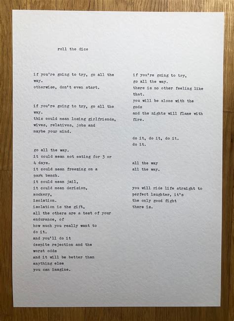 A4 Typewriter Charles Bukowski Roll The Dice Poem Print Etsy