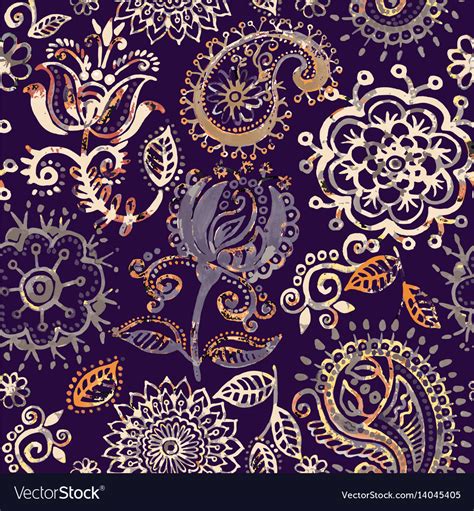 Floral Seamless Pattern In Paisley Style Abstract Vector Image